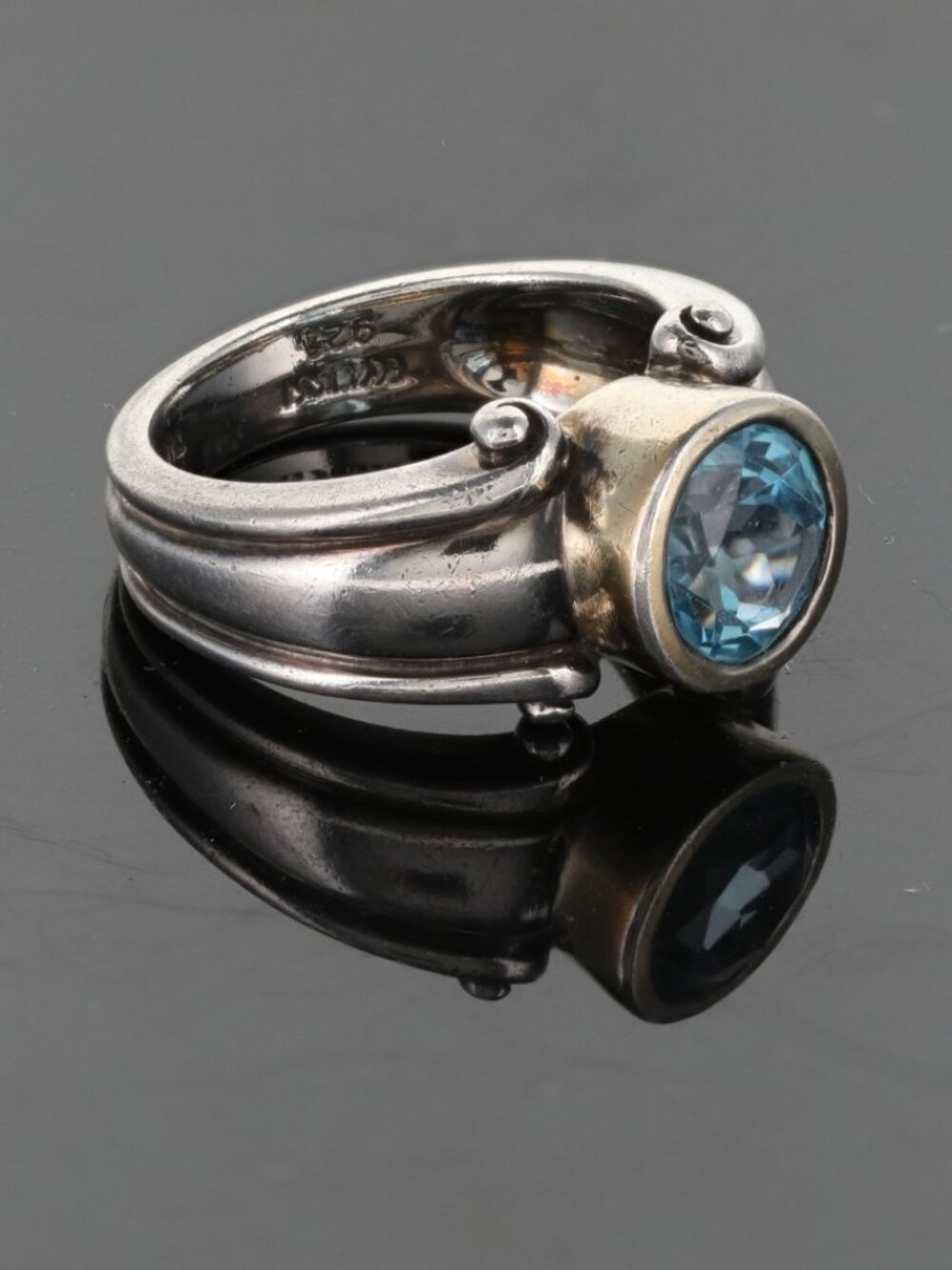 Ecclissi 925 sterling silver vibrant, bezel-set round blue topaz gemstone sz 6.